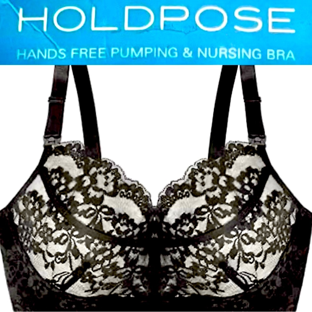 HOLDPOSE Hands Free Pumping & Nursing Bra Black Lace size 38D NWT